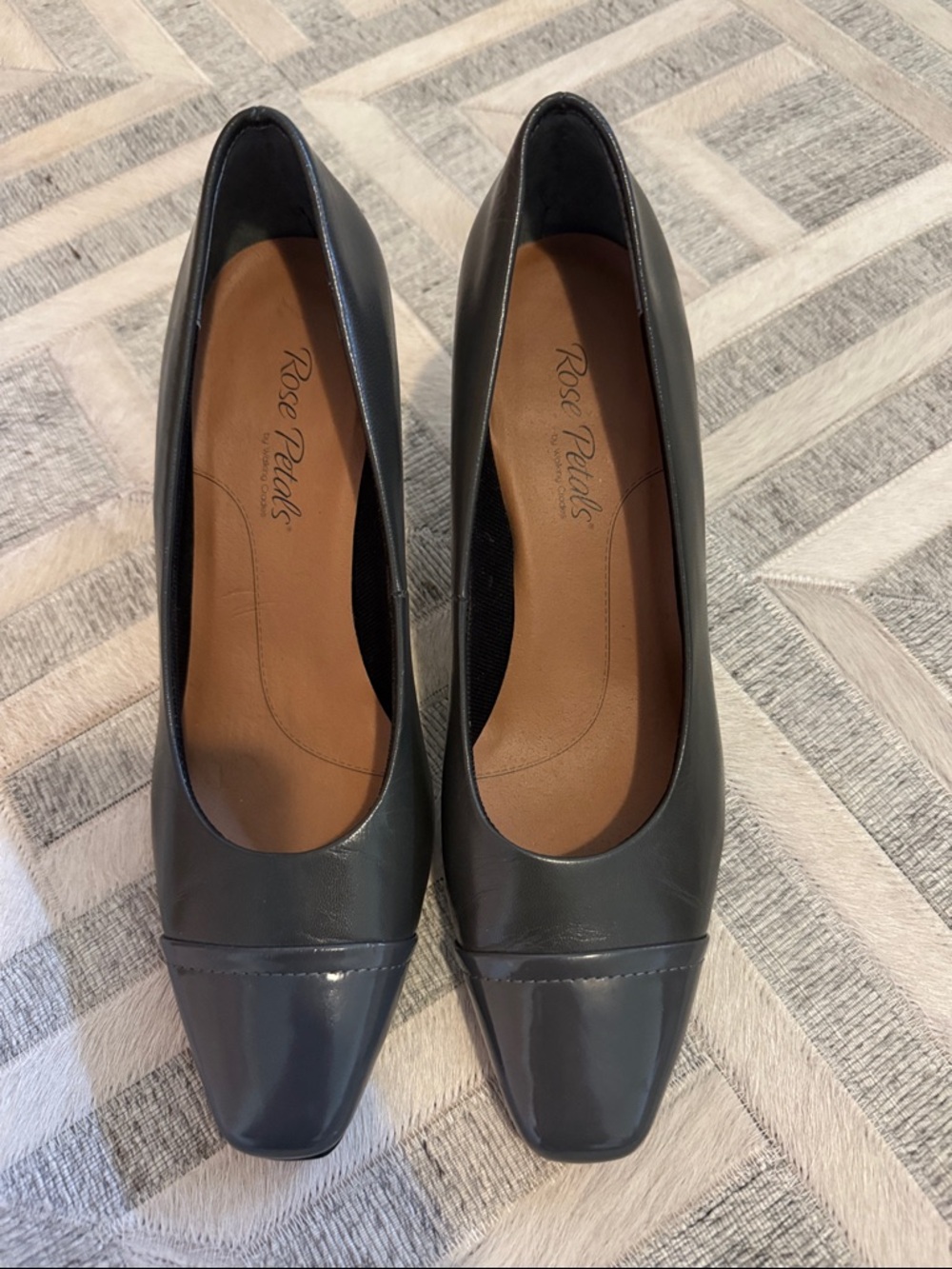 Rose Petals, Charcoal Square-Toe Heels
